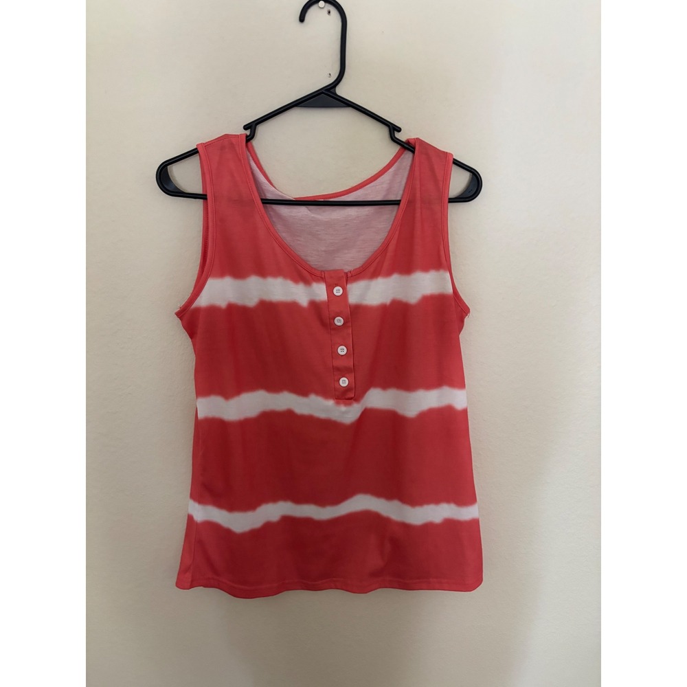 Coral White Tie Dye Henley Tank Top Sleeveless Button Front Shirt Large
A1158
